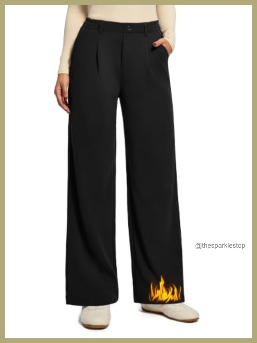 Fleece Lined Wide Leg Thermal Winter Pants High Rise Pull On Pockets